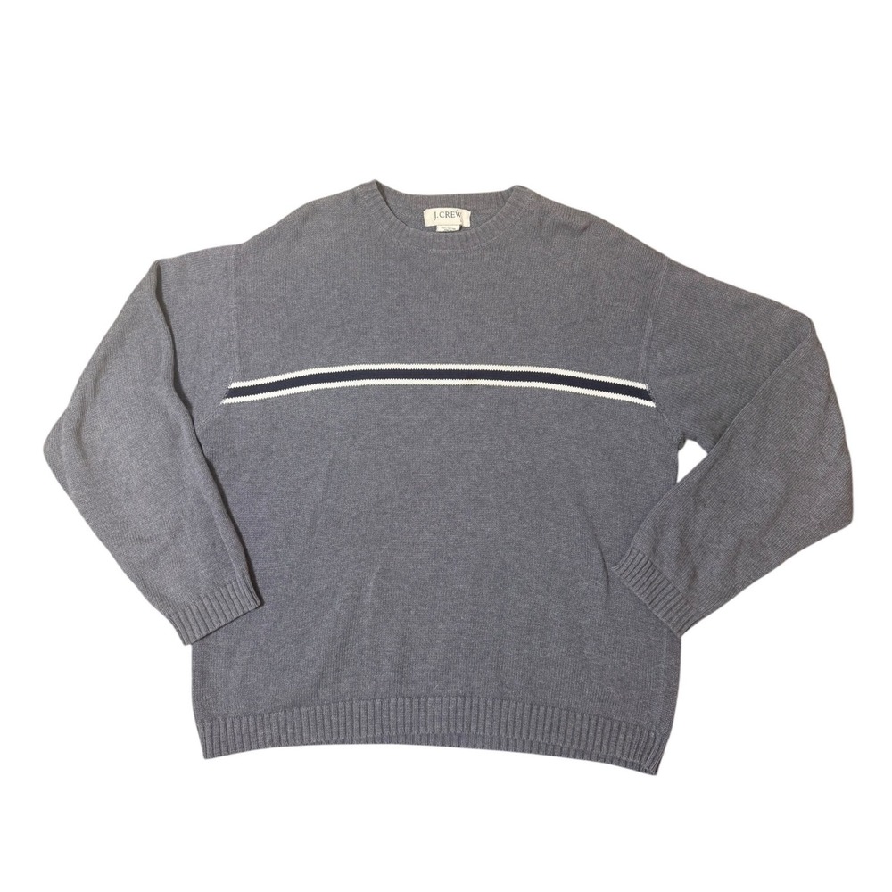 J.Crew Mens Large Gray 100% Cotton Striped Crewneck Knit Sweater
